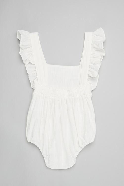 Frilled sleeve romper-off white