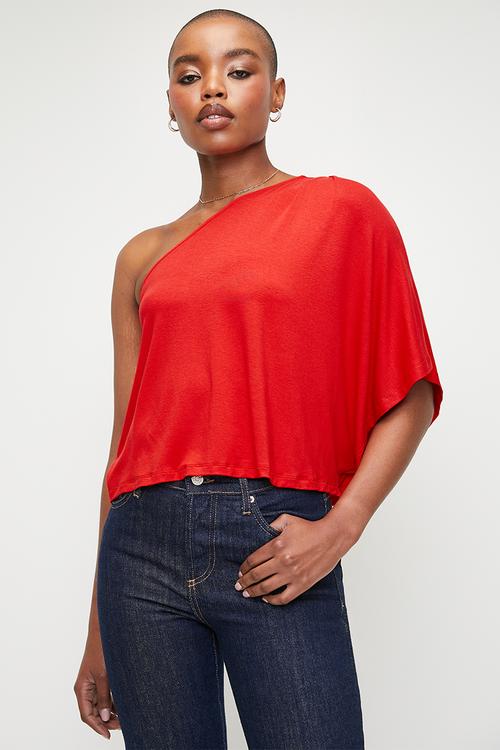 V/L Asymmetrical Drape Top - Red