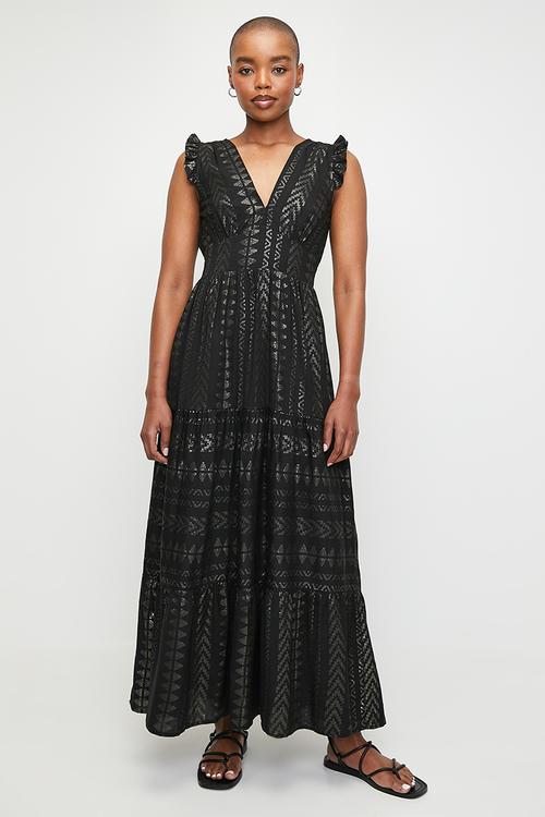 Foil Pinted Maxi Dress - Black