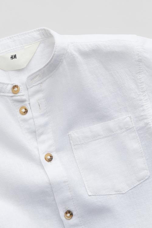 Linen-blend grandad shirt - white