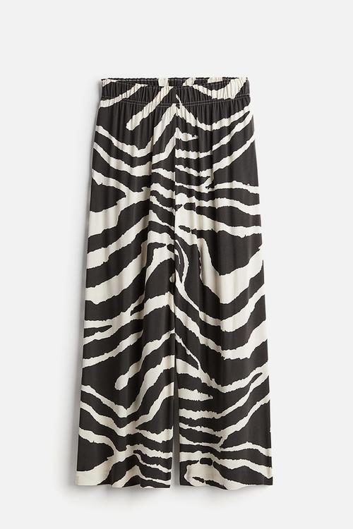 Cropped pull-on trousers - dark grey zebra print