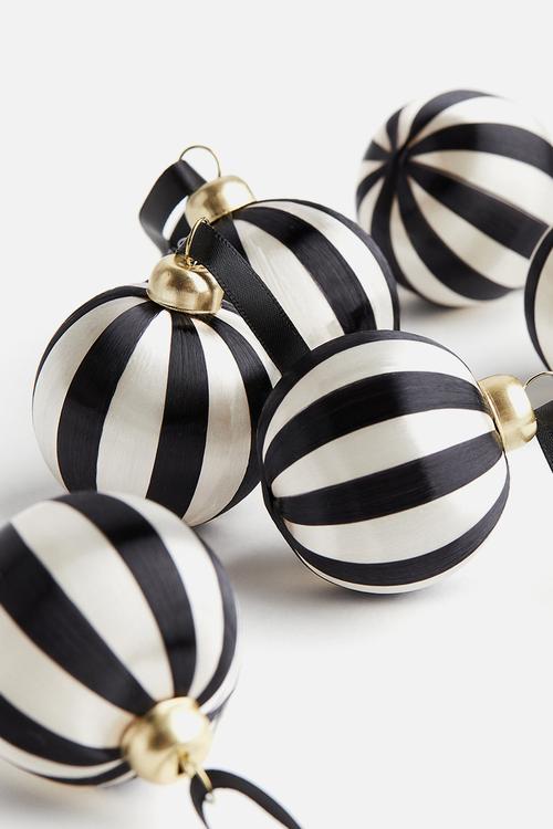 6-Pack small christmas baubles - black striped