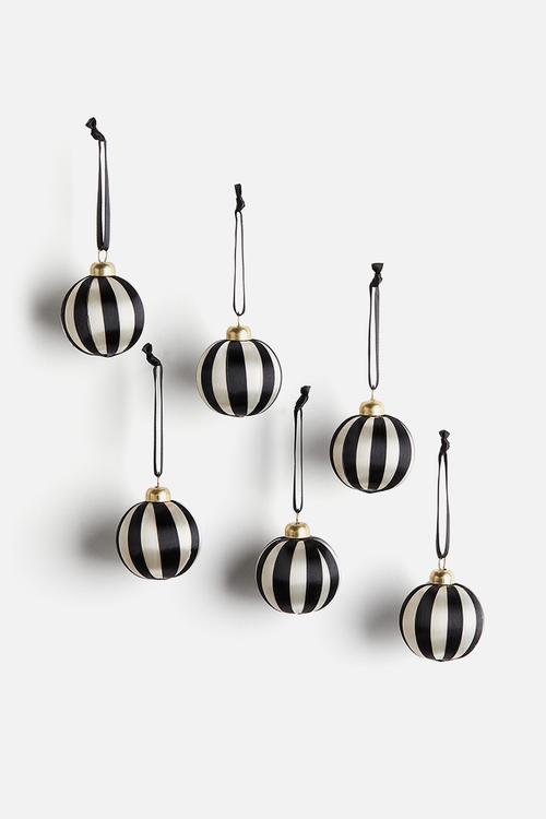 6-Pack small christmas baubles - black striped