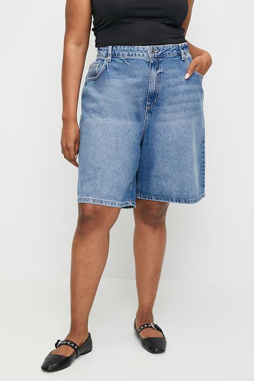 Plus Super Baggy Denim Jort - Blue Haze