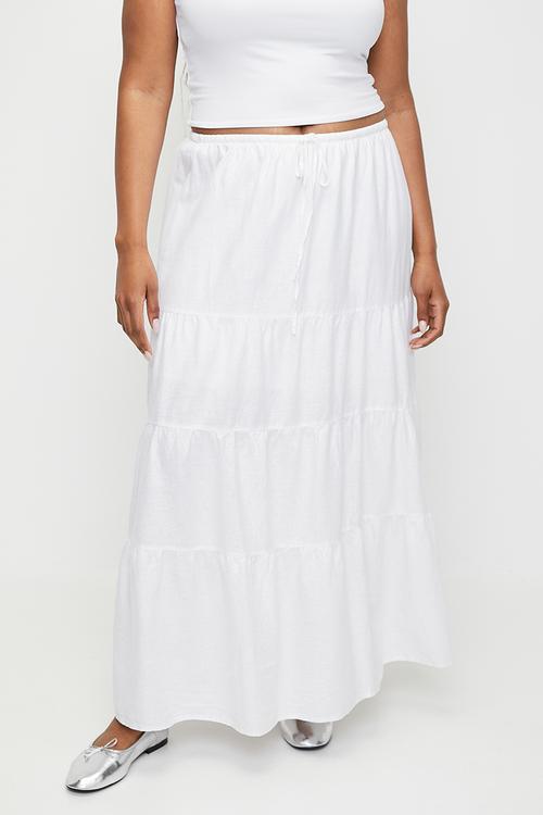 Plus Haven Tiered Maxi Skirt - White