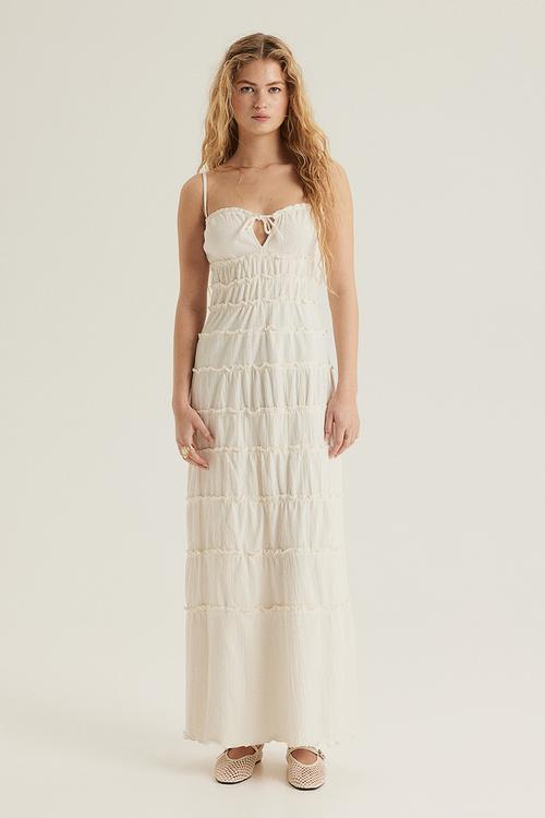 Frill-trimmed bodycon dress - cream