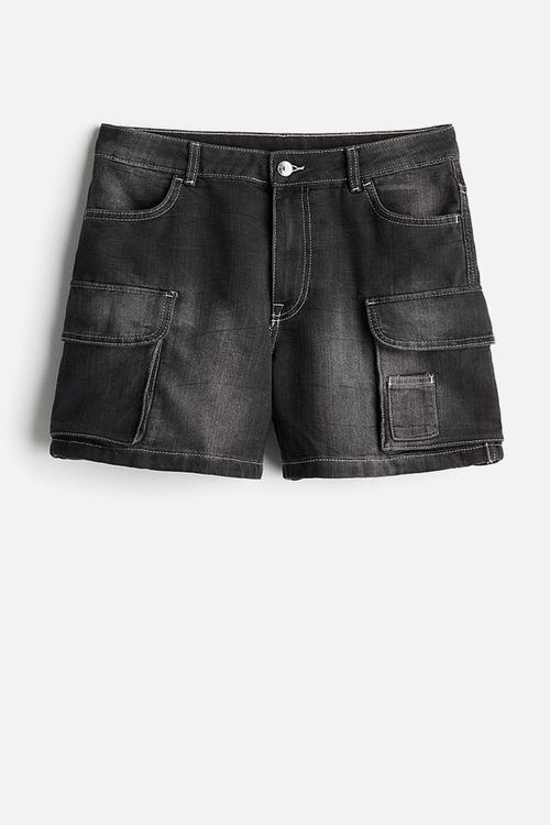 Regular denim cargo shorts - black