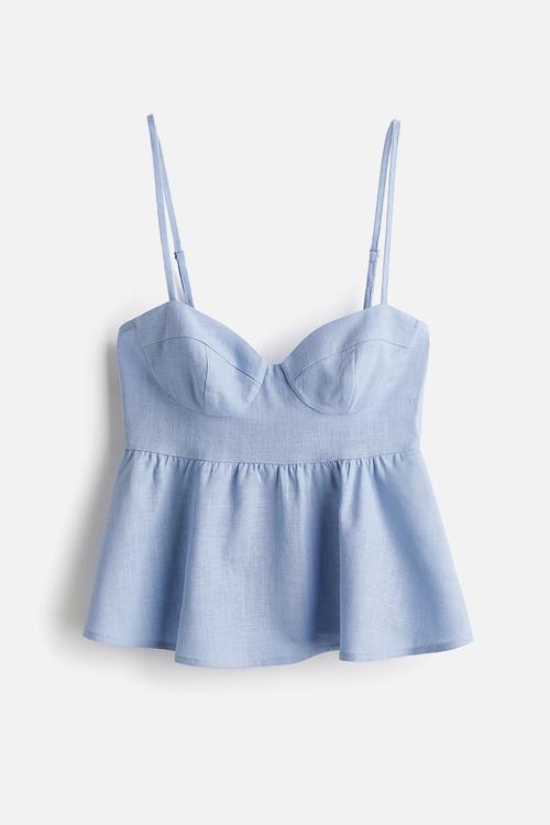 Linen-blend bustier top - light blue