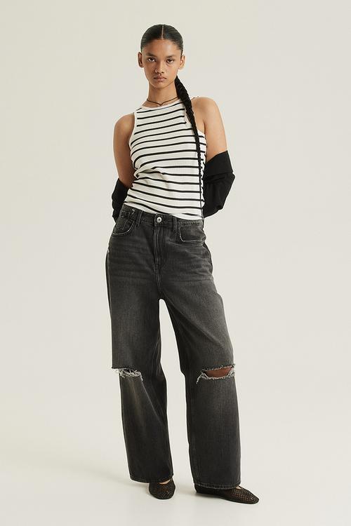 Ribbed vest top - cream striped