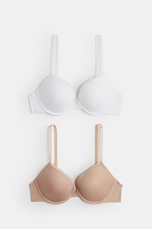 2 pack microfibre push-up bras - beige & white