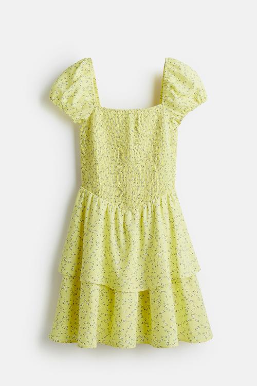 Tiered-skirt smocked dress - yellow floral