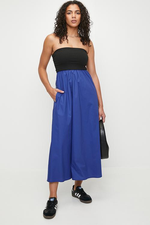 Bandeau strapless combo dress - black & cobalt