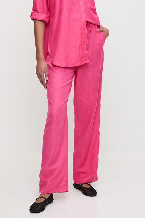 Straight Leg Linen Pants - Pink