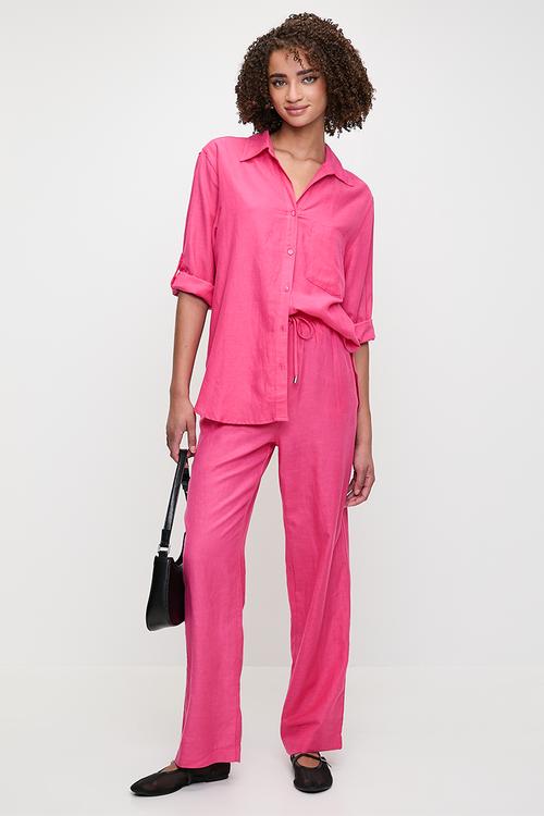 Straight Leg Linen Pants - Pink