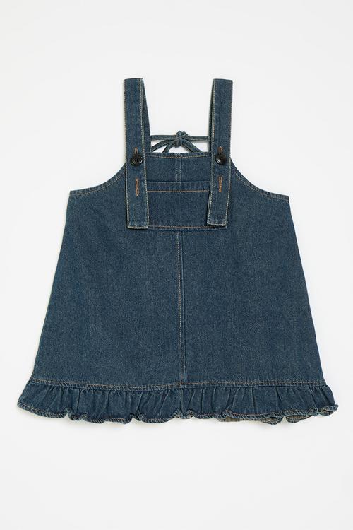 Denim pinafore dress-dark blue