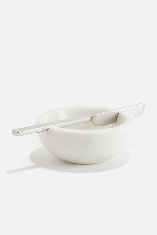 Marble butter bowl with knife - white