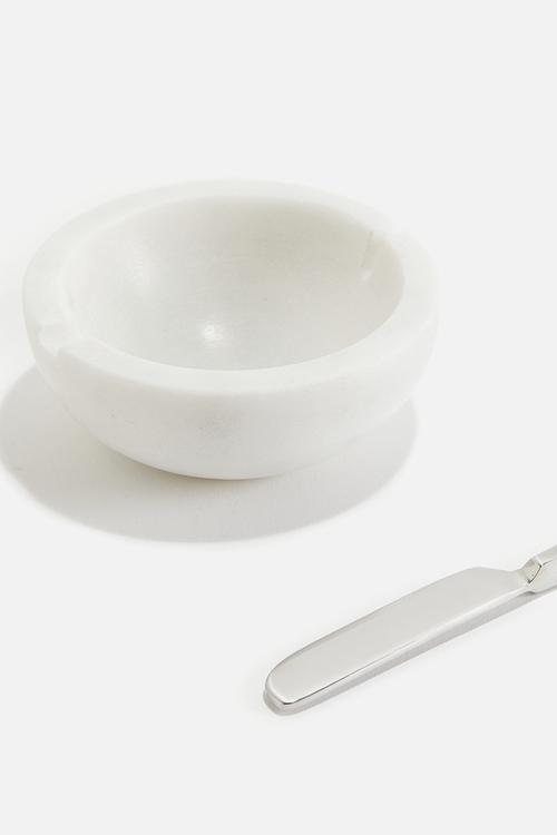Marble butter bowl with knife - white