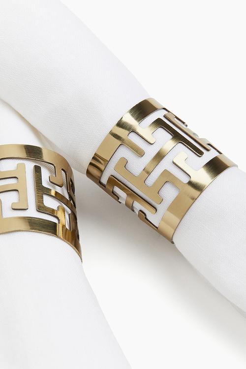 2-Pack metal napkin rings - gold-coloured patterned 