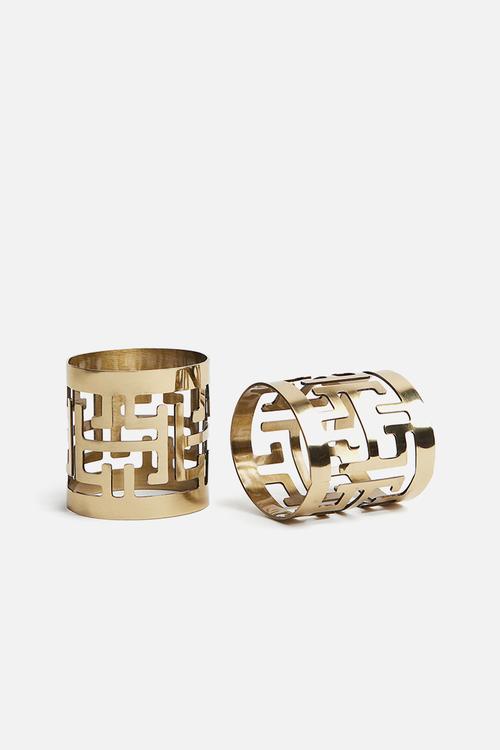 2-Pack metal napkin rings - gold-coloured patterned 