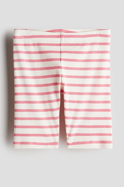 Ribbed cycling shorts - white & pink striped