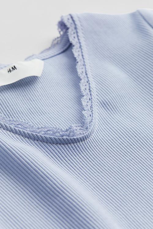 Lace-trimmed cotton top - light blue