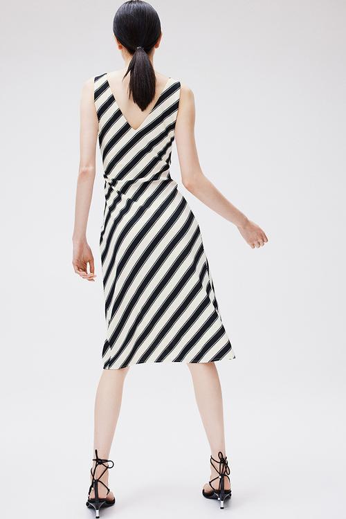 Textured wrap dress - black & white striped