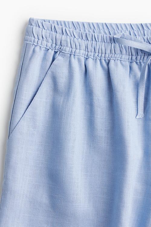 Linen-blend pull-on shorts - light blue