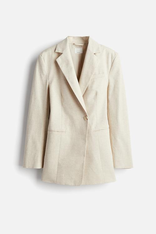 Waisted linen-blend blazer - light beige