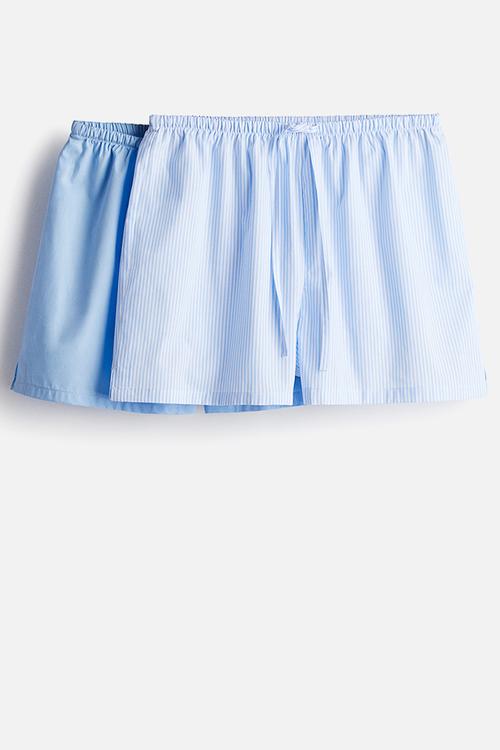 2-Pack cotton poplin pyjama shorts - light blue striped