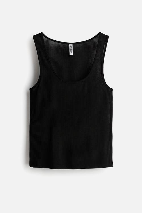 Sheer ribbed vest top - black