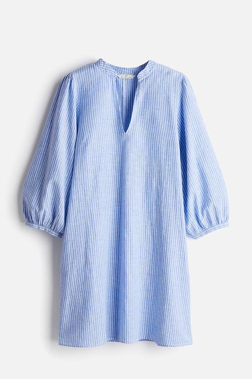 Linen-blend dress - blue/striped 
