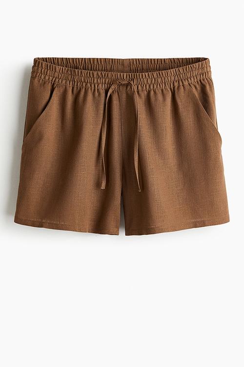 Linen-blend pull-on shorts - brown