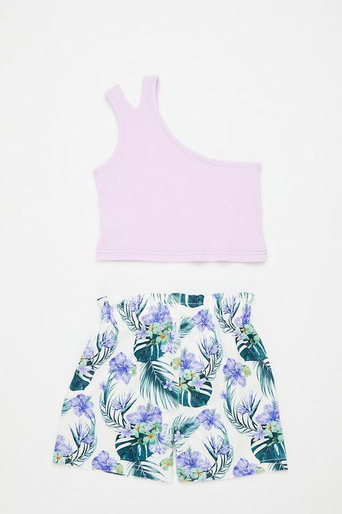 Cropped top and printed shorts set - lilac