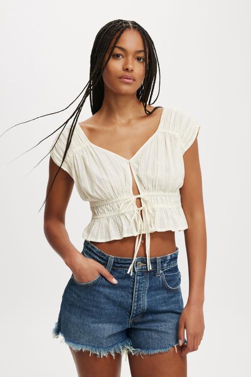 Frankie Gathered Blouse - Stone Texture