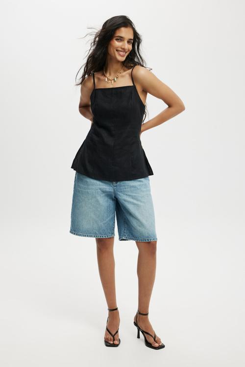 Elle Linen Tunic Top - Black