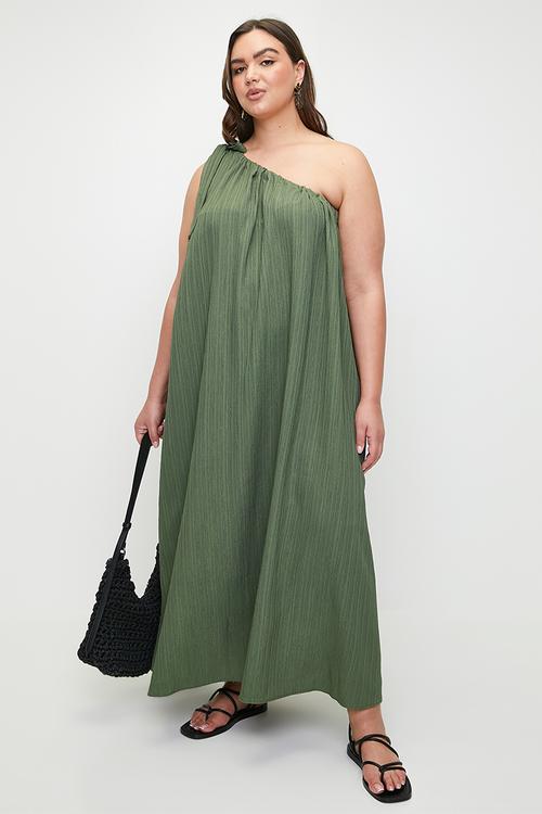 Laundred Linen Asym Trapeze Maxi Dress - Green