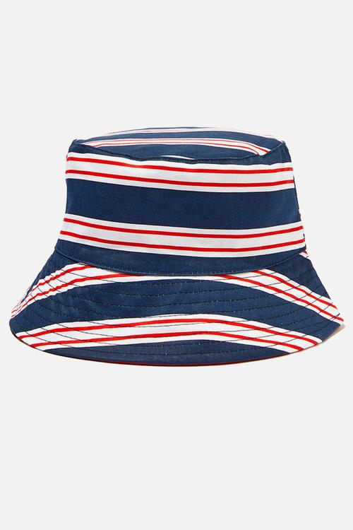 Kids reversible bucket hat - in the navy stripe/varsity red