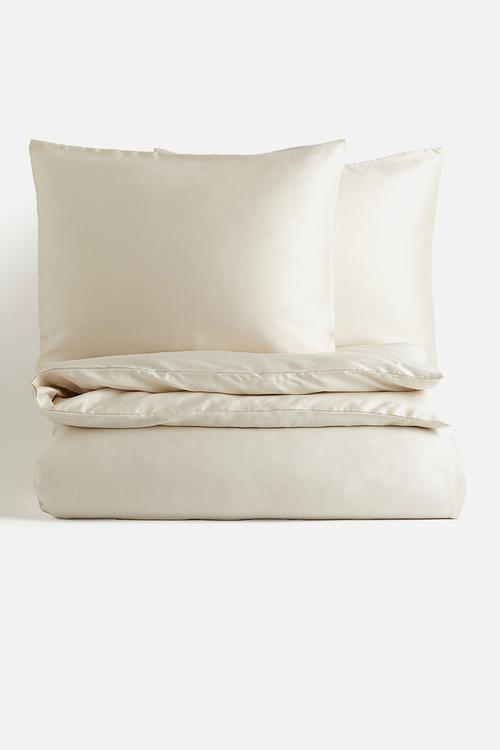 Satin double/king duvet cover set - light beige 