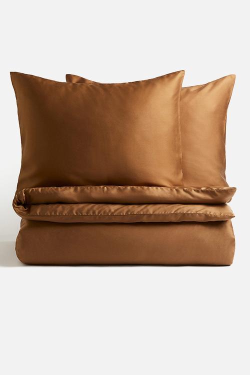 Satin double/king duvet cover set - brown