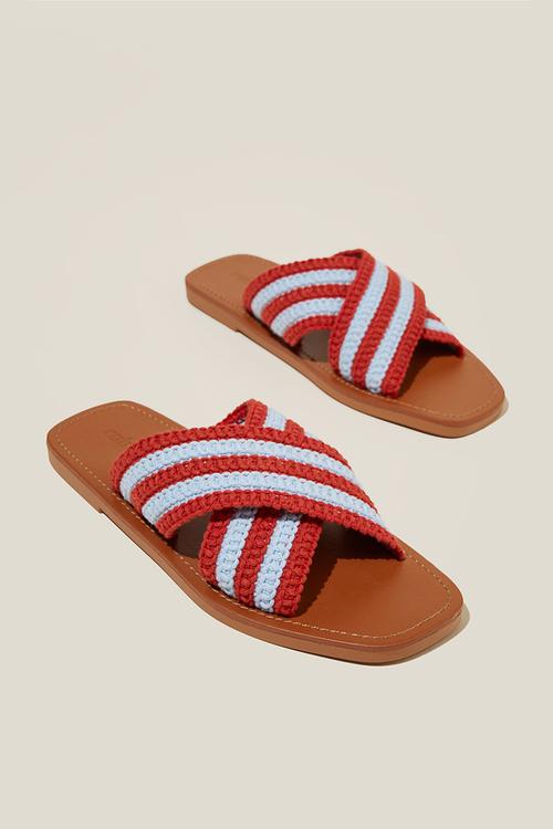 Bella Crossover Slide - Red/Blue Crochet