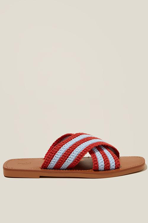 Bella Crossover Slide - Red/Blue Crochet
