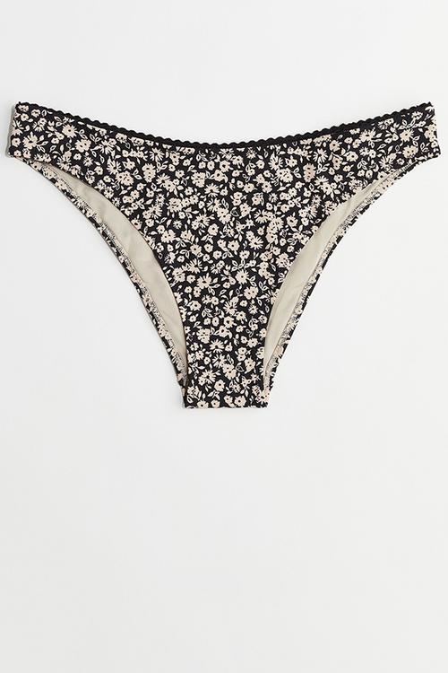 Cheeky bikini bottoms - black & beige floral