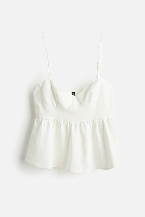 Linen-blend bustier top - cream