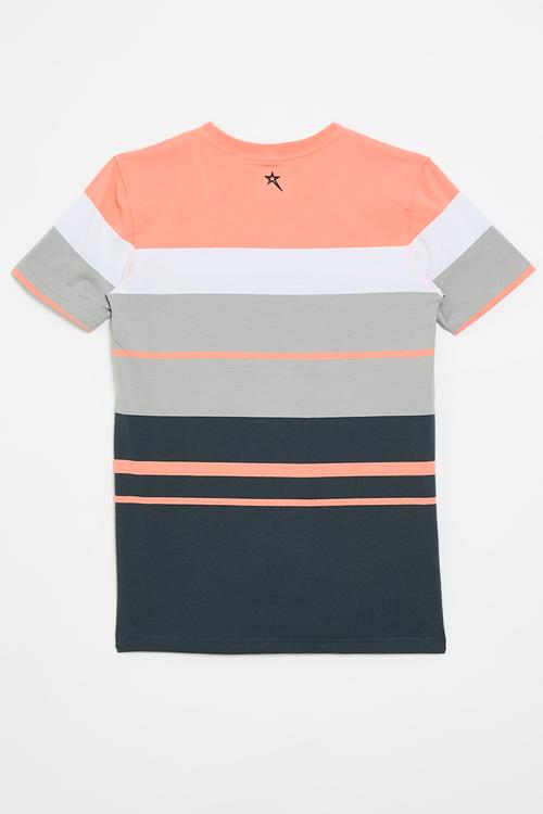 Boys crew neck y/dye stripe - salmon