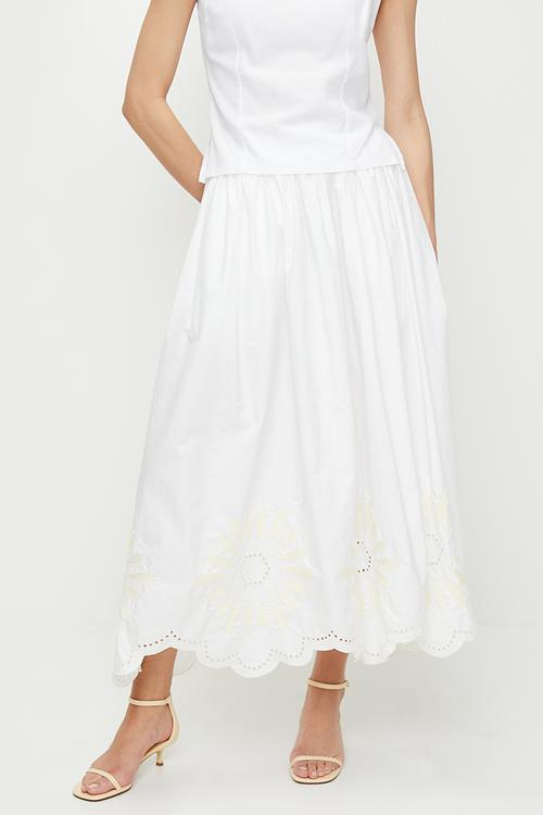 Embroidered midi skirt - dusty ecru