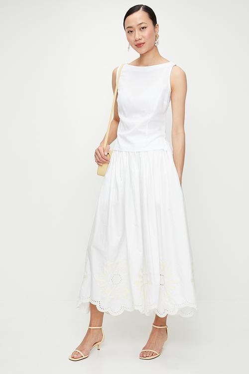 Embroidered midi skirt - dusty ecru