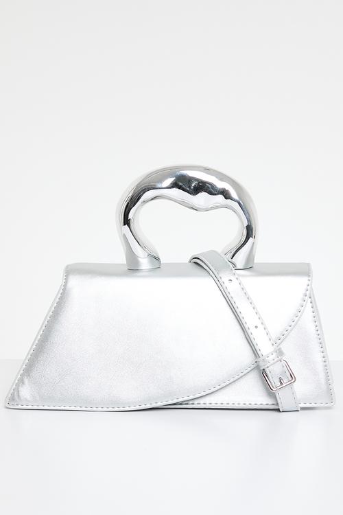 Metal handle crossbody bag - silver