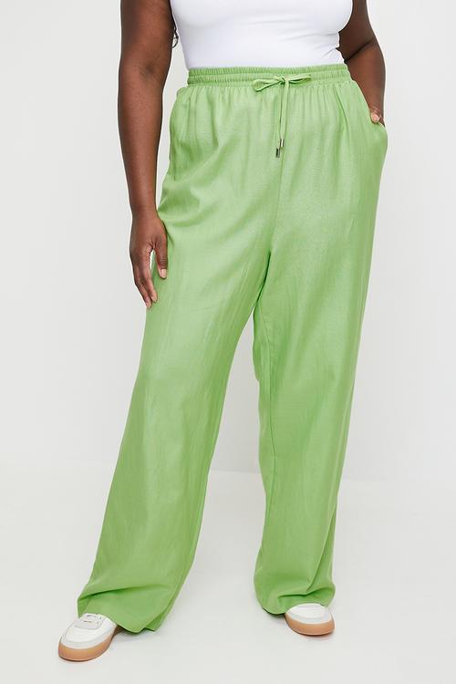 Plus Straight Leg Linen Pants - Mint