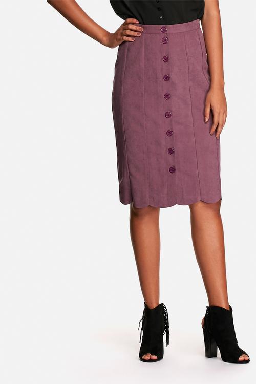 Suede button front midi skirt