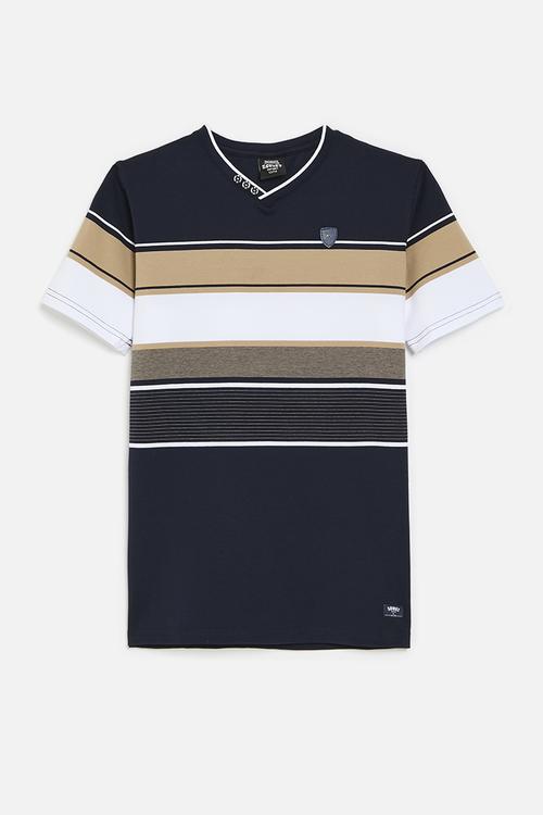 Boys v-neck y/dye stripe - navy